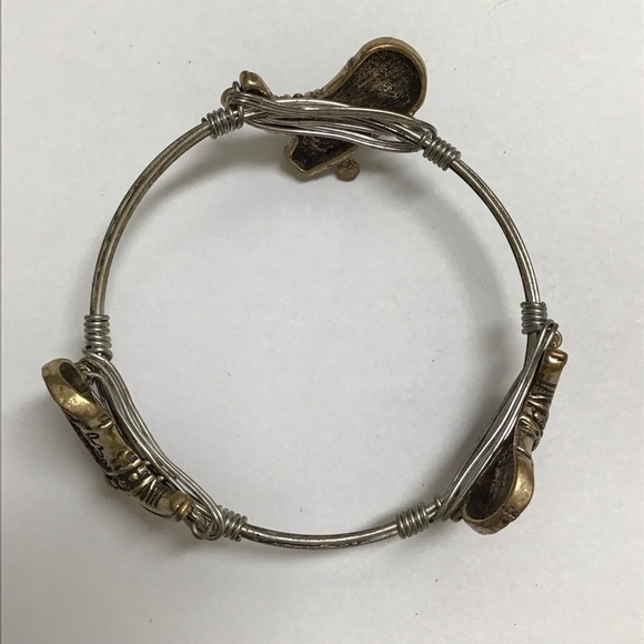 Western Bangle Bracelet Barbed Wire Look Cowboy Boot Charm Mixed Metal Boho NEW - Picture 6 of 6